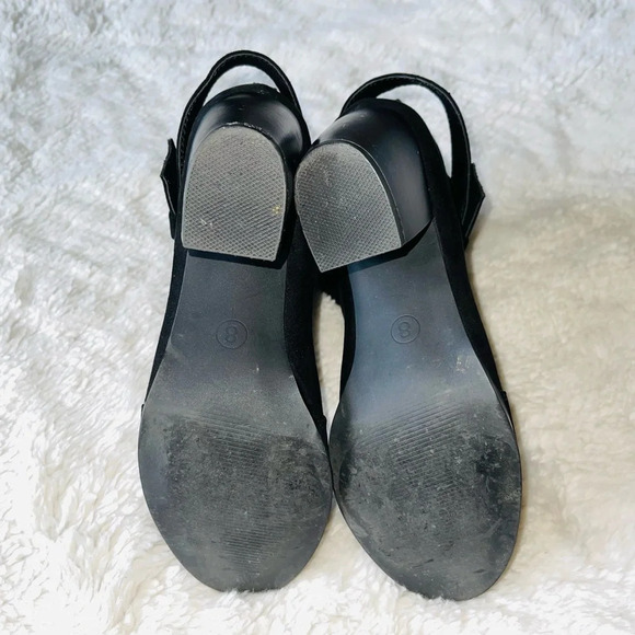 American Eagle Black Faux Suede Buckle Block Heel Ankle Boots 8 Women’s - Picture 9 of 10